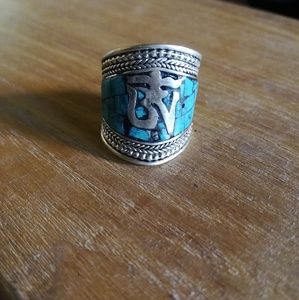 Tibetan Turquoise inlay Om Ring